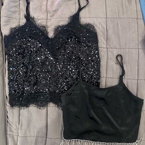 PrettyLittleThing Black Lace Trim Cami Top